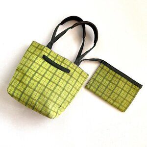MIU MIU Green Plaid Pony Hair Leather Mini Tote Bag with Coin Card Holder